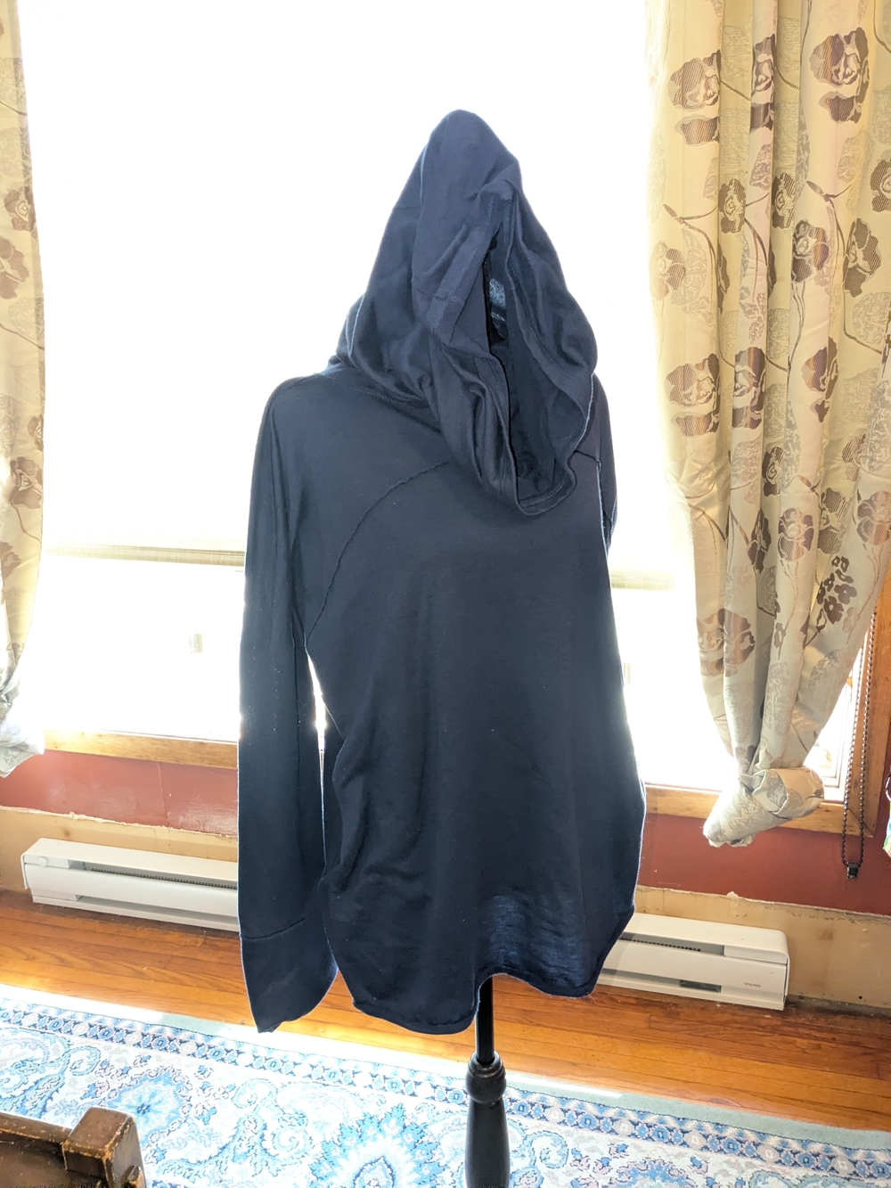 Navy Cowl Hooded Long-Sleeve Pullover